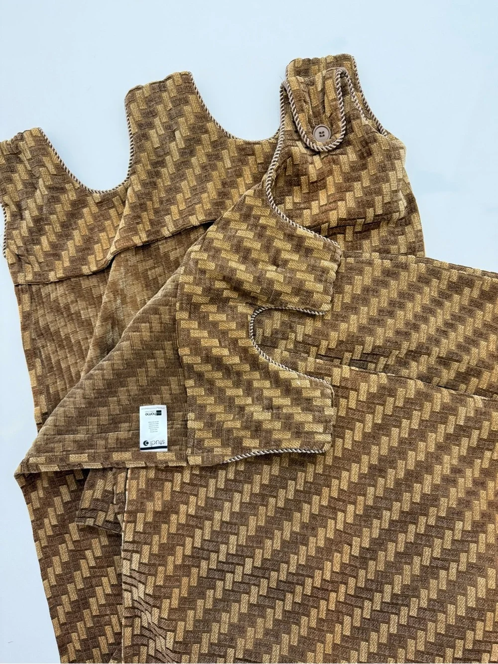 Heavyweight JC Penney Fabric Curtains Two Panels Brown Gold Geometric Design MCM